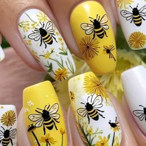 24pcs Long Ballet Bee Flower Fashion Detachable Wearable Nails, Stylish Nail Art Accessories, Perfect for Dance Performances