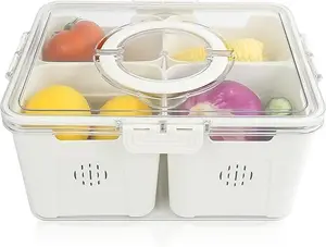 Divided Serving Tray with Lid and Handle, 4 Compartment Snackle Box Container, Travel Charcuterie Board with Lid for Kids and Adults, Snack Box Container - Fruit, Vegetable, Candy, Snack Tray with Lid