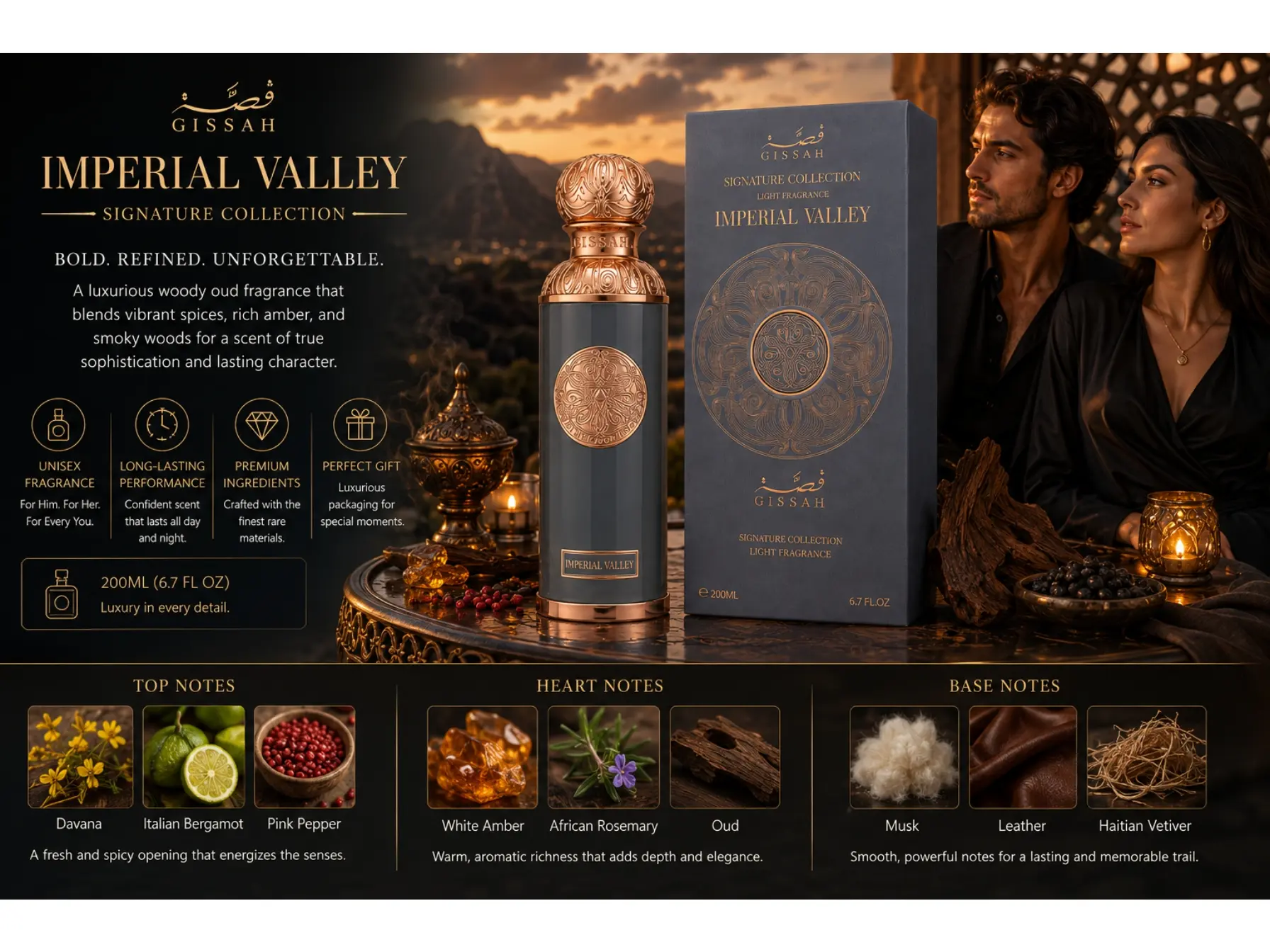 Imperial Valley Gissah Fragrances Paraben-Free Unique Women's Beauty Perfume for Adults, 200 ml