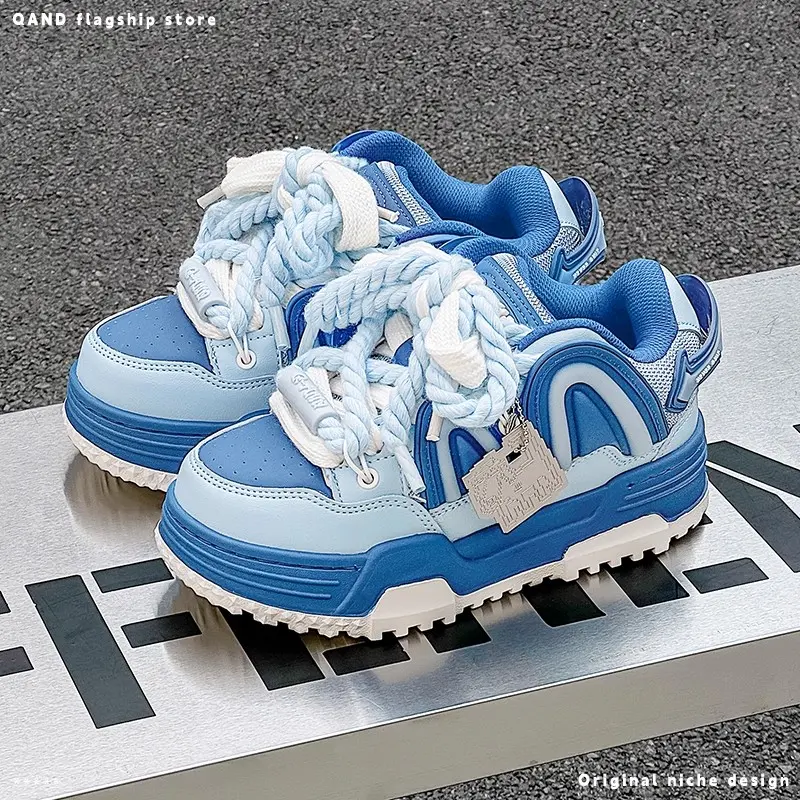 QAND Women's Low Top Synthetic Platform Sneakers, Casual Lifestyle Footwear with 5cm Height Increase and Double Laces, All Seasons, Breathable, High Increasing Shoes, Athletic, Sneakers For Women, Ankle, Cute, Letter Print, Breathable Sole, Casual Wear, W