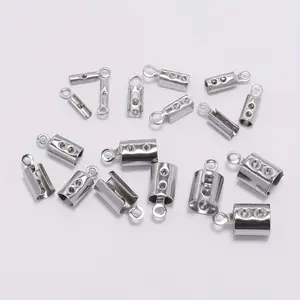 50Pcs/lot Stainless Steel Cords Crimp End Beads Clasps With Hole Leather Clip Tip Fold Crimp Bead Bracelet Connectors For Jewelry Making Barrel Clasp (Size 1mm/2mm/3mm/4mm/5mm)