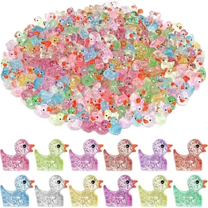 120 Pcs Glitter Mini Resin Ducks 12 Colors Little Duck Figures Tiny Ducks for DIY Garden Micro Landscape Aquarium Potted Dollhouse Decoration Decor