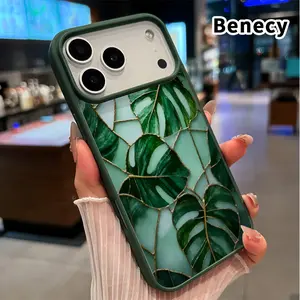 Magnetic Soft Case for iPhone 17 16  Pro Max Plus 15 14 13 12 11 Air E Non-Yellowing Drop Protection Transparent Acrylic Leaf - glass Mosaic Pattern Shockproof Silicone Cover Supports Wireless Charging