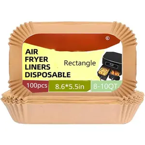 100 count Air Fryer  Paper Liners,8.6X5.5 In Rectangle Air Fryer Liners Disposable for Dual Basket 6-10 QT, DZ201-DZ401-DZ071 Air Fryer Frying,Baking,Roast