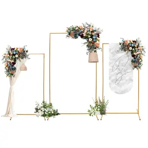 3 Piece Wedding Backdrop Stand Set Gold Rectangular Metal Frame 3 6x1 6x6 9ft 3 1x1 6x6 2ft 2 6x1 5x5 2ft for Party Balloon Arch Decoration