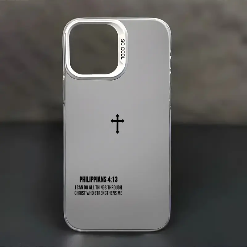 Phone Case Compatible with iPhone 17 16 15 Pro Max Plus 14 13 12 11 X XR Air E Cross Sacred Bible Verse Philippians 4:13 Pattern Durable Shockproof Anti-Scratch PC Protective Case Cellphone Protection Casing