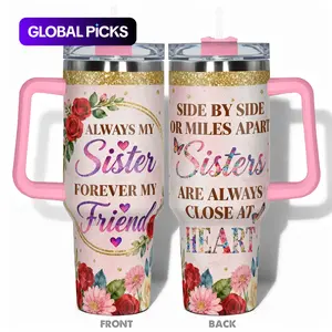 Stainless Steel Insulated Tumbler, Leak Resistant Tumbler, 1 Pc 40 oz/30 oz/22 oz/20 oz/14 oz Water Bottle, Always My Sister Forever My Friend Floral Design, Double-Layer Leakproof Large-Capacity Cup for Gym, Hiking and Travel #GLOBAL PICKS