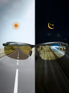 Men's Metal Frame Fashion Glasses, Tac Lenses for Day and Night Driving, Casual Business Style, Zinc Alloy Frame, Suitable for Various Activities