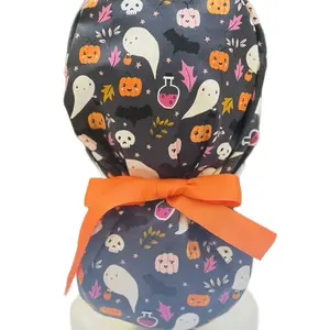 Cute ghosts in black scrub cap