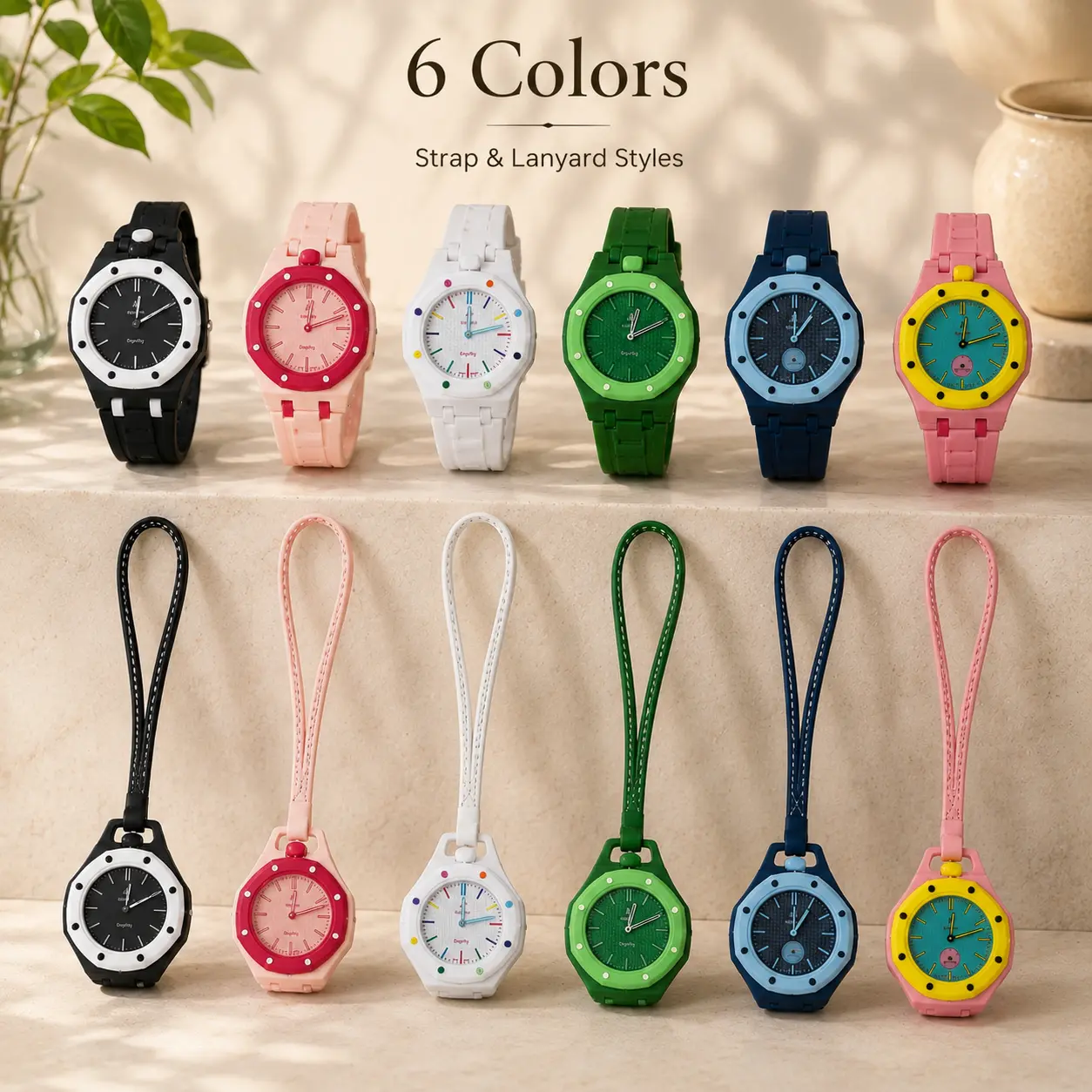 2026 New Analog Quartz Watch - Octagon-Shape, 2-Way Convertible Wear with Silicone Strap & PU Lanyard, 8 Vibrant Colors Casual Daily Wrist Watch for Girls Teens (Sports & Outdoor Accessory)