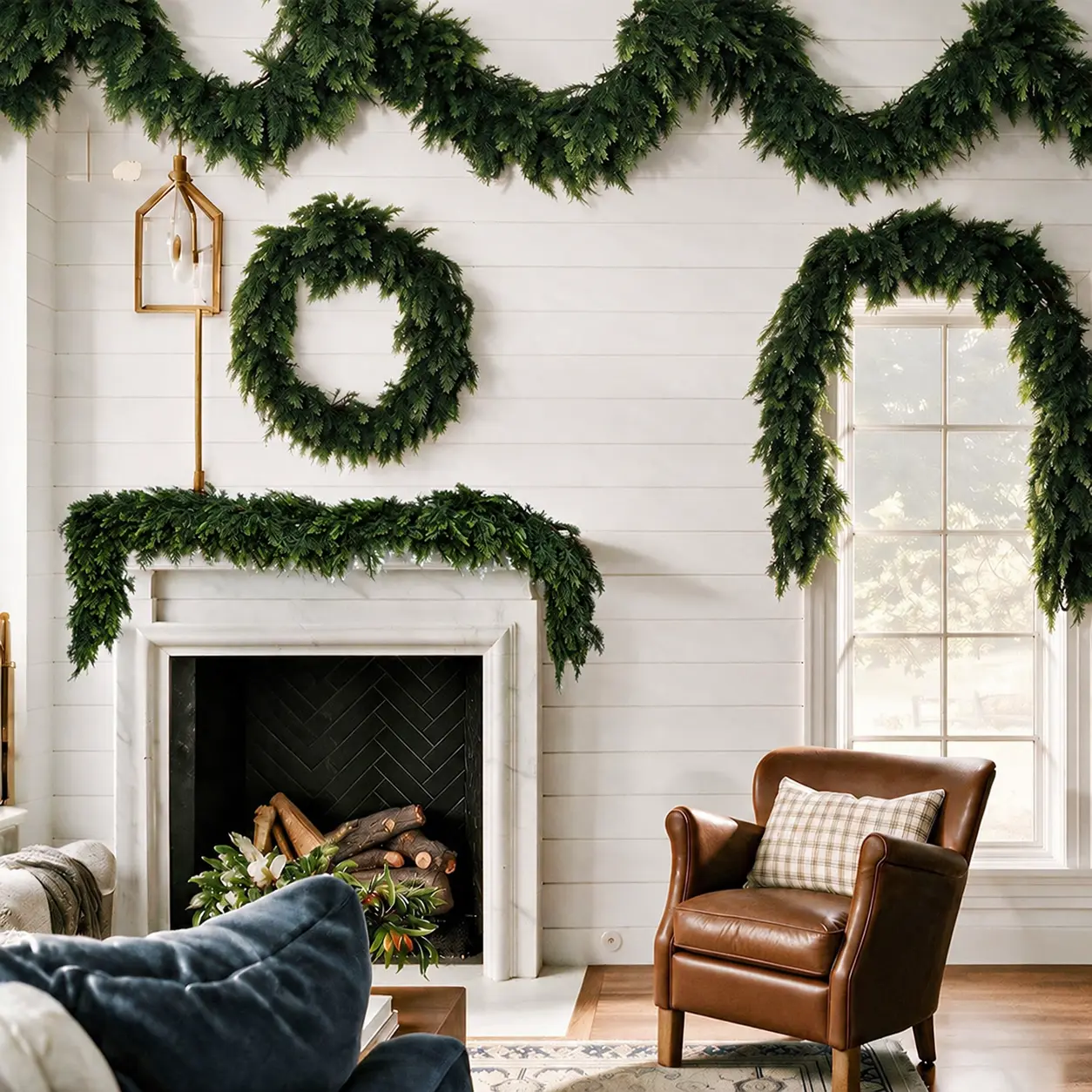 2-Piece 6 Ft Artificial Cedar Garland Set, Realistic Pine Greenery with Natural Look & Natural Touch, Reusable Holiday Decoration for DIY Christmas Decor Lovers, Table Mantle Wall Front Door Use