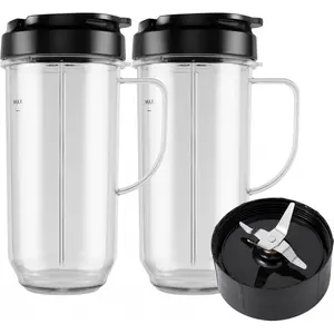 5-piece Blender Cups, Tall 22oz Cup with Flip-Top To-Go Lid, Cross, Blender Replacement Parts, Mug with Handle Compatible with Magic Bullet 250w MB1001