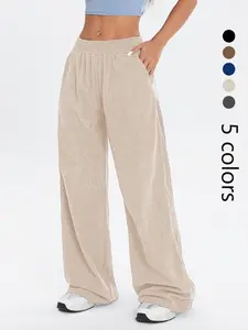 Women's Autumn Winter Corduroy Jogger Pants, Loose Straight Leg with Pockets, Casual Long Running Trousers, K1124-1#, Ladies Fashion Clothing, Casual Sports Trousers