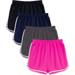 4 Pack Girls Athletic Shorts Quick Dry Kids Active Dolphin Running Gym Shorts Lightweight Soccer Shorts