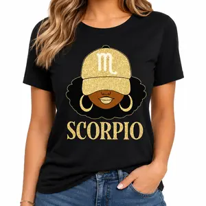 Golden Water Sign Scorpio Zodiac Girl Graphic Tee, Women’s Cute Top, Women’s Printed T-Shirt, Men’s Trendy Printed T-Shirt, Vintage Printed T-Shirt, Loose Fit Astrology Birthday Streetwear Gift