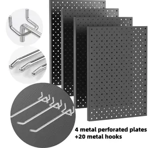 4PC Metal Peg Board Wall Board Modular Set, Includes 20 Metal Triangle Hooks, Tool Organizer for Garage Workbench Storage, Suitable for Retail Product Display