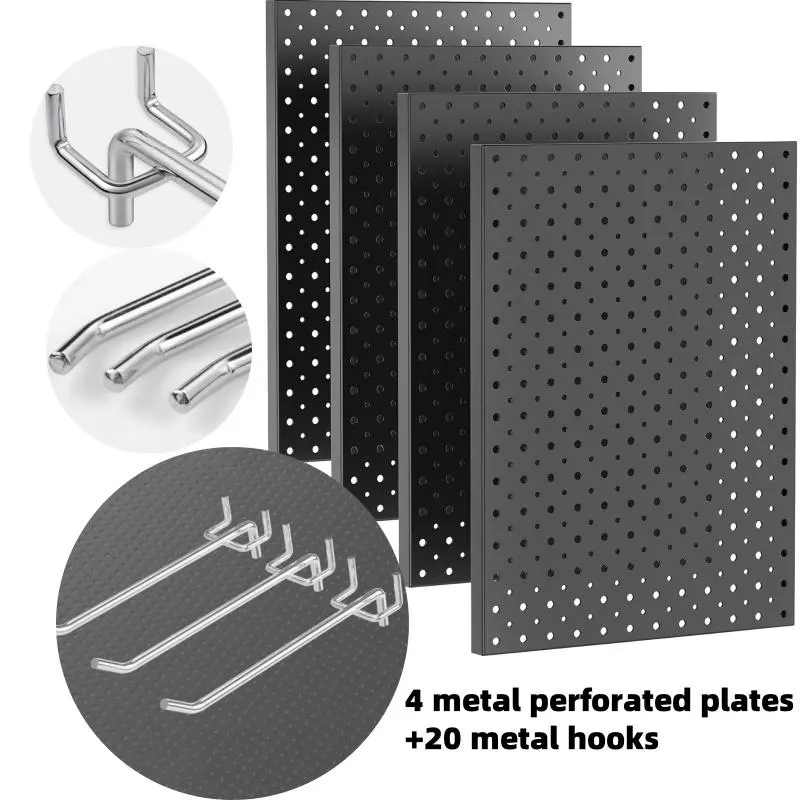 4PC Sturdy and Durable Metal Peg Board Wall Board Modular Peg System Tool Racks & Bars Set - Includes 20 Metal Triangle Hooks, Space-Saving Multi-Purpose Utility Organizer for Garage, Workshop, Retail Store Workbench Storage