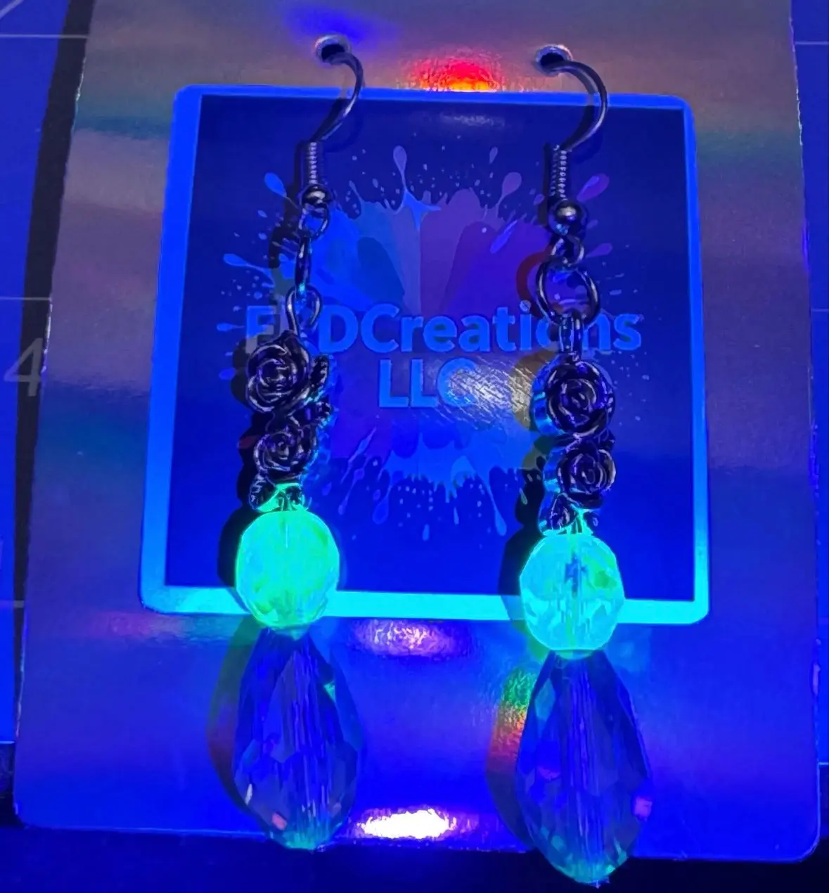 Handmade Uranium Glass Rose Earrings