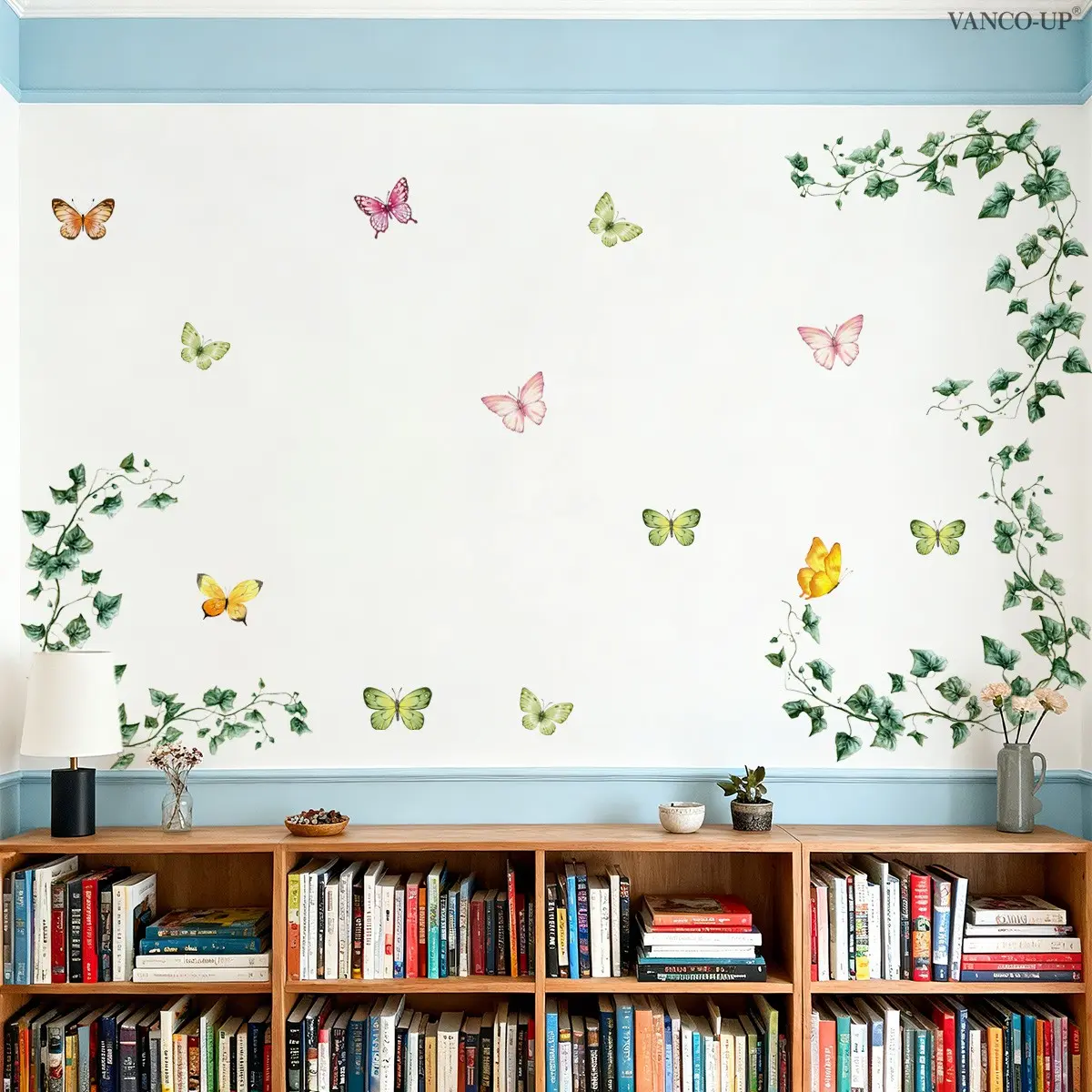 Spring Hanging Leaf Branch Decorative Wall Sticker, 30x60cm Self-Adhesive Home Decor, Bedroom Living Room Background Decal M21341-YC