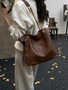 Women's Vintage Solid Color Crossbody Bucket Bag, Casual Crossbody Bags, Soft PU Leather Shoulder Bag, Ideal for Work Travel School Shopping Fashion Handbag