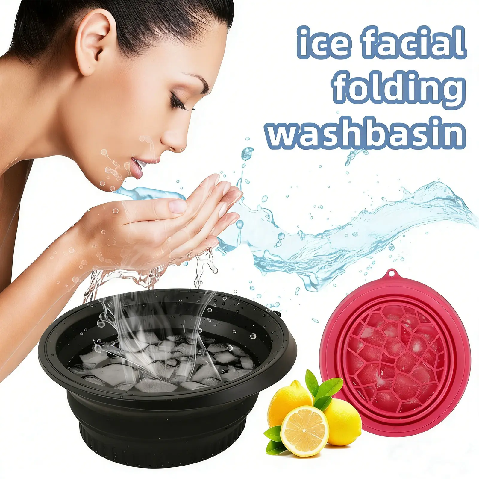 Ice Facial Folding Washbasin - Portable and Convenient forYour Facial Care Needs Daily Black Convenience Storage
