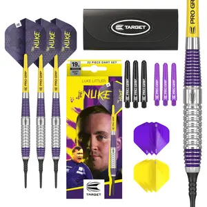 Target Darts Luke Littler Brass Soft Tip Darts Set – 19G Pixel Tip Dart, The Nuke Player Edition Dart Set, Dart Flights, Shafts & Dart Case Included | Professional Dart Accessories
