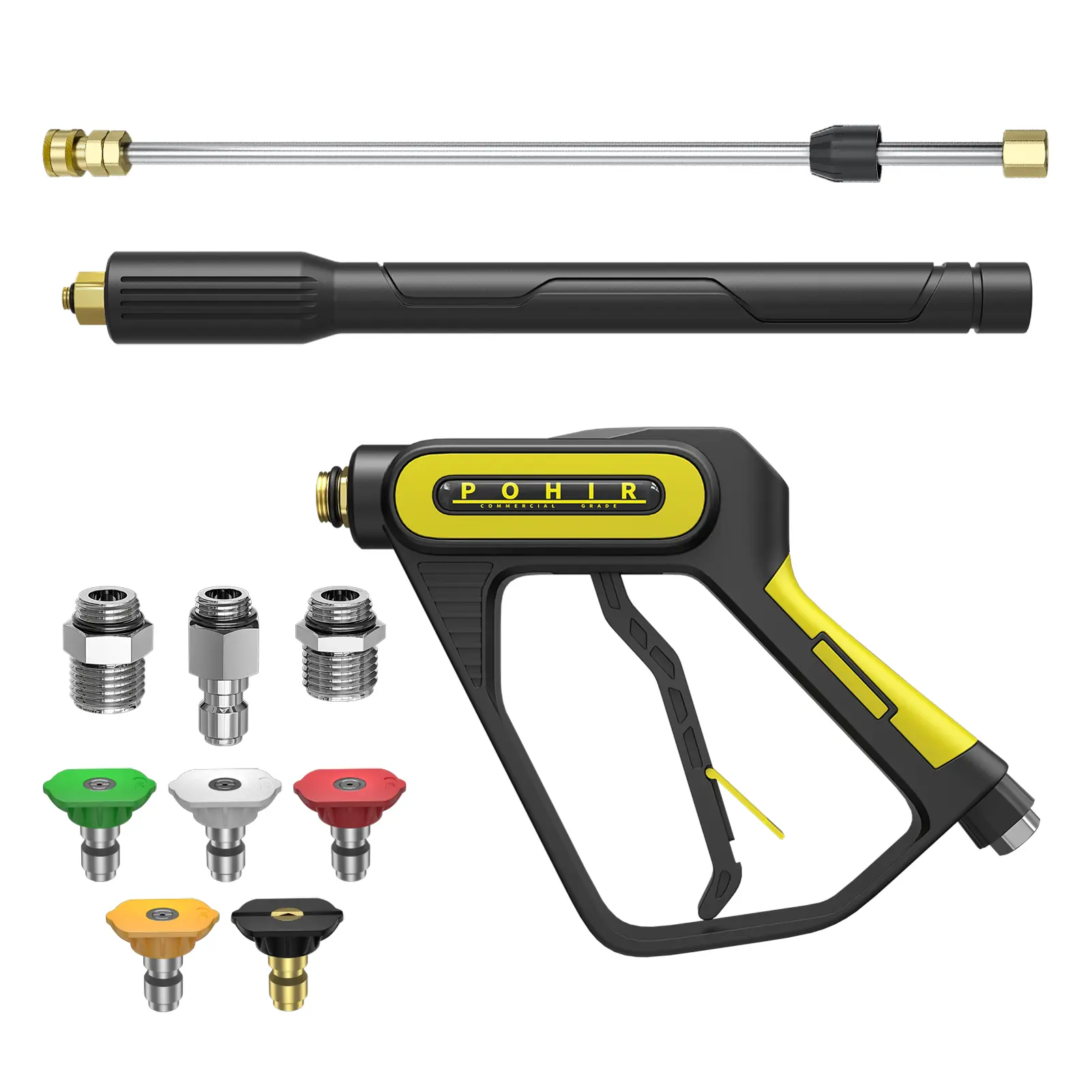 POHIR Heavy Duty High Pressure Washer Wand Extension Tool - 40-in Adjustable Length, 3/8" Swivel Plug, M22-14/15mm Fitting, 5 Nozzle Tips, for Home Use on Windows, Motorcycles, Swimming Pools, Driveways Industrial