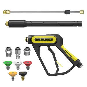 POHIR 5000PSI Pressure Washer Gun, 40 Inch Adjustable Length with 3/8" Swivel Plug & M22-14/15mm Fitting & 5 Nozzle Tips, Power Washing Gun with Wand Extension (5000psi Gun)