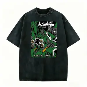Futuristic Kshatriya mecha tee. Green armored robot with glowing eyes & mechanical limbs on washed black cotton. Perfect for sci-fi & anime fans. Soft oversized fit—grab this cyberpunk vibe now! #kshatriya #mechatee