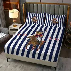 Bear Fitted Sheet Set (3-Piece, 1 Fitted Sheet + 2 Pillowcases), Bedsheet Sets, Classic Preppy Style Bedding, Perfect Gift for Timeless Fashion Enthusiasts