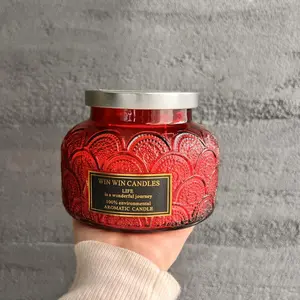 Extra Large Natural Soy Wax Scented Candles, Embossed Glass Jar, 2 Fragrances (Sage & Sea Salt / Pomegranate), Long Lasting Home Decor Aromatherapy Candle