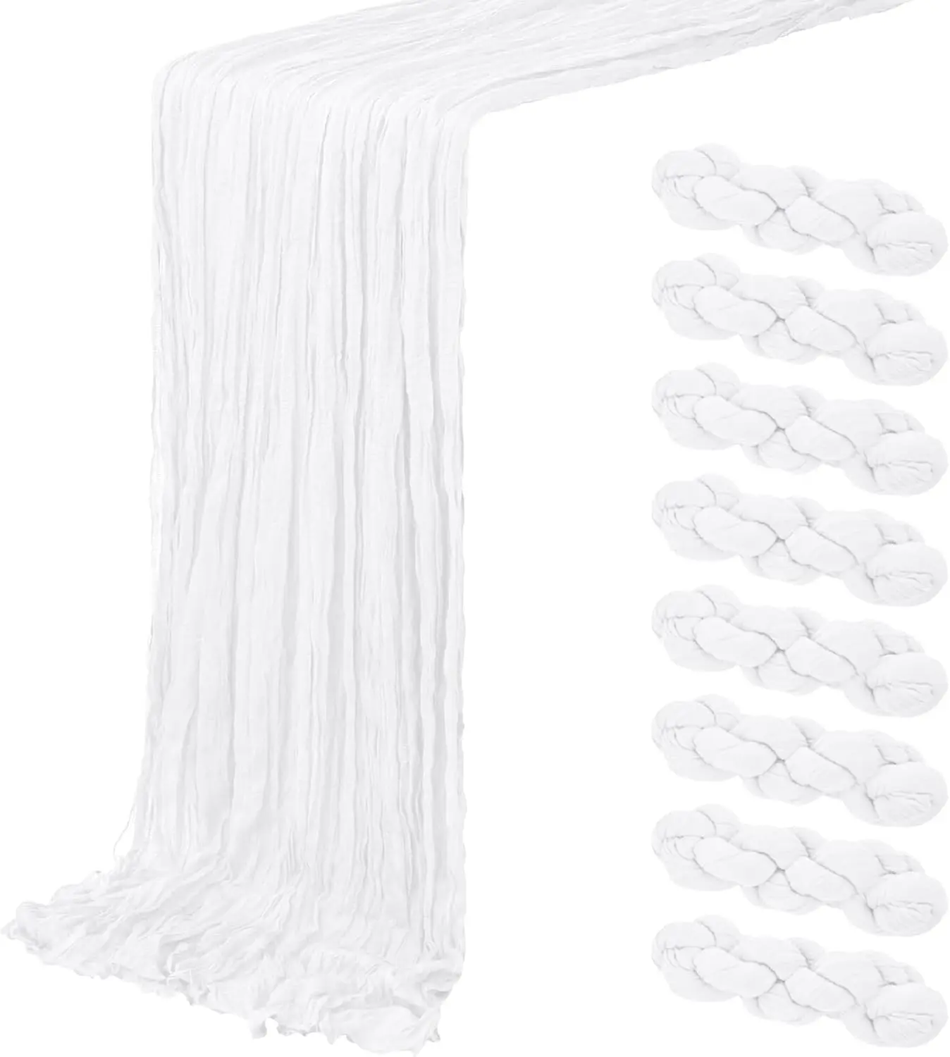 8 Pack White Cheesecloth Table Runner 20 x 120 inch Gauze Table Runners 10 FT Long,Semi Sheer Boho Cheese Cloth Fabric Table Runner Bulk for Wedding,Party, Shower,Bridal Shower Decoration