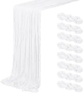 8 Pack White Cheesecloth Table Runner 20 x 120 inch Gauze Table Runners 10 FT Long,Semi Sheer Boho Cheese Cloth Fabric Table Runner Bulk for Wedding,Party, Shower,Bridal Shower Decoration