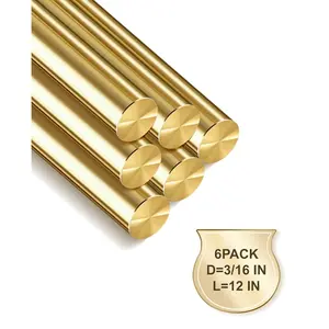 6-Pack Solid Brass Rods, 3/16 x 12 Inch Brass Rod,  Brass Round Stock, Precision-Cut with Polished Finish, Ideal for  Handle Pins, Machining, Crafts, and DIY Projects