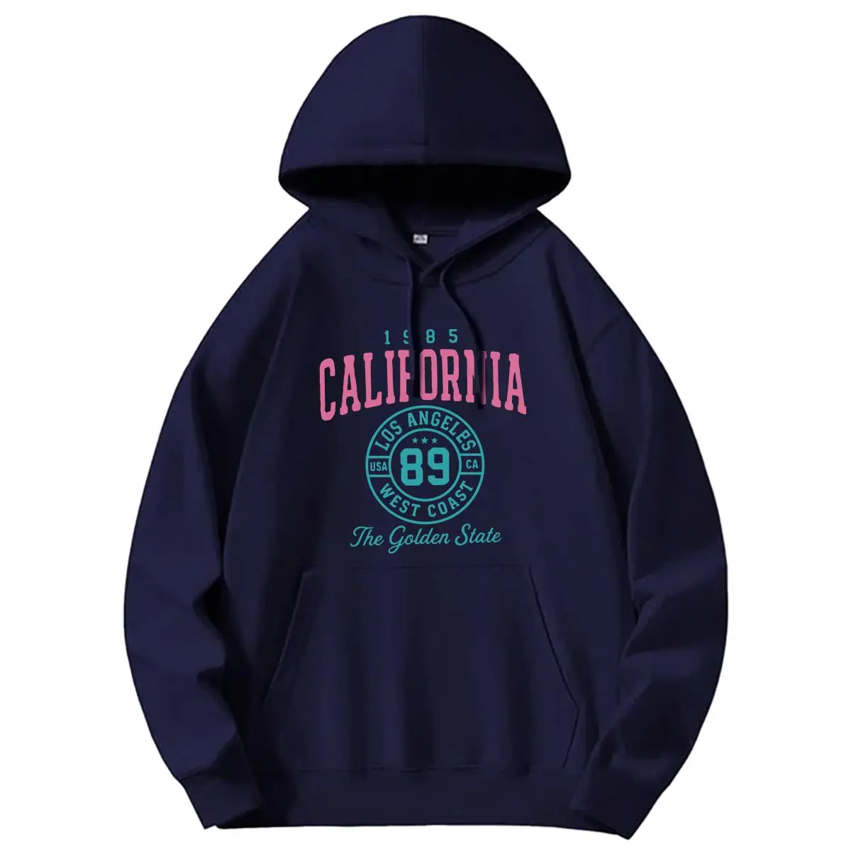 Women's Comfy Cotton Sunland Trendy Queen "California" Pattern Oversized Long-Sleeves Ribbed Kangaroo Pocket Hoodie - Fleece Fabric, 2025 Fall Winter Everyday Jeans-Matching Pullover Top, Cute, Sweatshirts, Loose