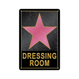 Luxurious Pink Star Vintage Metal Aluminum Dressing Room Sign 12x8 inches Y2K Room Decor for Teens Girls Durable with Golden Lettering & Sparkling Accents Easy to Hang