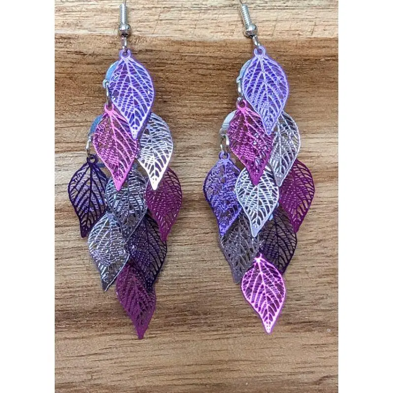 Beautiful Purple Leaf Chandelier Earrings