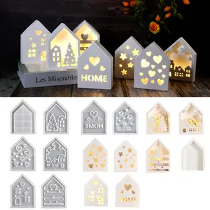 8 Piece Set Glowing Hollow House Silicone Molds, Atmosphere Light Decorative Figurine Molds, Gypsum Mold Storage House Molds