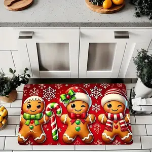 Gingerbread for Man Pattern Printed Door Mat, Soft and Comfortable Flannel Floor Mat for a Quiet Warm Atmosphere - Machine Washed Suitable for Living Room Bedroom Office Camping Kitchen Laundry Bath & Entryway Holiday Home Decor