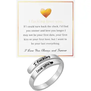 I F?cking Love You Ring for Women I Love You Always and Forever Finger Ring Adjustable Stainless Steel Engraved Promise R-ing Inspirational  for Wife Girlfriend