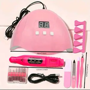 7-In-1 Nail Art Tool Set With Nail Lamp, Glue Drying Machine, Nail Polisher, Dead Skin Fork, Dead Skin Push, Finger Divider - Stainless Steel Kit For Professional Nail Artists