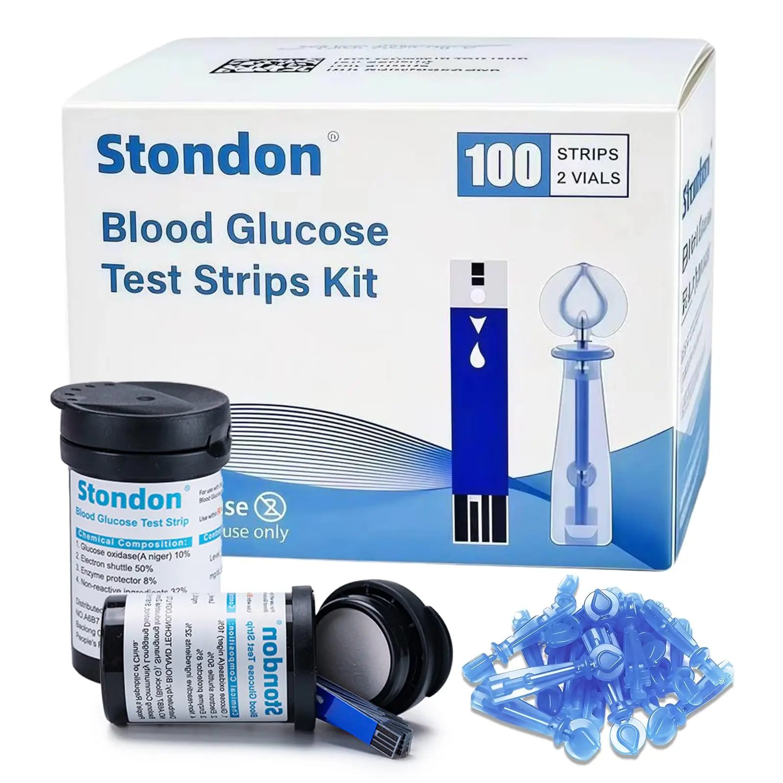 Stondon Blood Glucose Test Strips, 100 Counts Test Strips for Diabetes + 100 Counts Blood Lancets