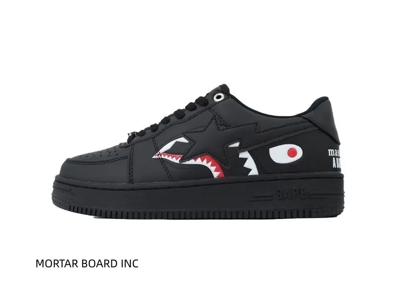 Brand New Unisex Black Shark Printed Leather Low Top Sneakers Printed Leather Upper Black Non‑slip Rubber Thick Outsole Influencer Unique Eye‑Catching Streetwear Board Shoes