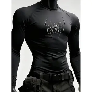 European and American printed European size sports tight long-sleeved T-shirt men's casual quick-drying cycling fitness running top