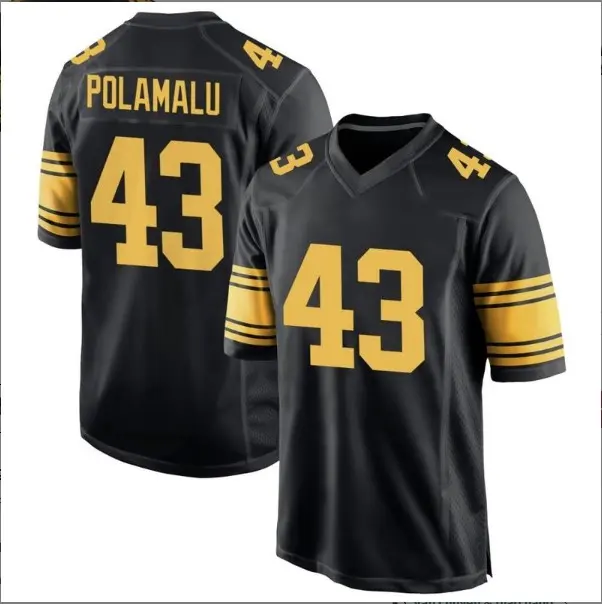 Pittsburgh Polamalu 43 Black/White Football Player Game Jerseys, Sports Stitched T-shirts Top for Men Women