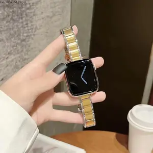 Slim Three-Link Stainless Steel Watch Strap, Small Edge Metal Wristband for Smart Watch 38/40/41/42/44/45/49mm