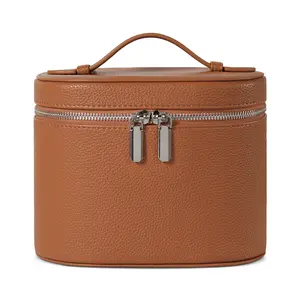 Makeup Bag Vanity Case with Removable Divider Travel Cosmetic Organizer & Toiletry Bag for Women Portable Makeup Storage Back to School Essential 8x5.5x6 inches PU Material