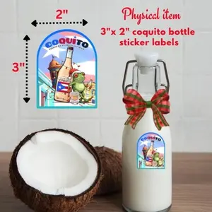 Coquito Brand 3x2 Coquito Bottle Labels Stickers Physical Item 2 Inch by 3 Inch Decorative Stickers for Bottles Each Order Includes 12 Stickers Festive Design for Holiday Sales or Gifts