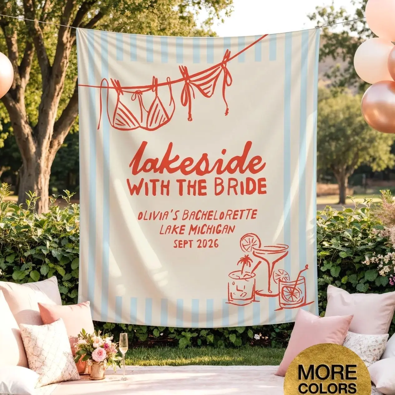 Lakeside With The Bride Tapestry, Lake Bachelorette Banner, Personalized Bachelorette Welcome Sign Bachelorette Weekend Decor Bridal Party