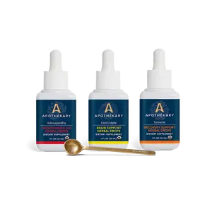 Apothékary Origin Extracts Performance Trio - Ashwagandha, Lion's Mane, and Turmeric Herbal Drops - Dual-Extracted, Whole Plant Extracts - Alcohol-Free, Certified Gluten-Free, Vegan & Cruelty-Free, Third Party Tested, Plant-Based, Made in the USA